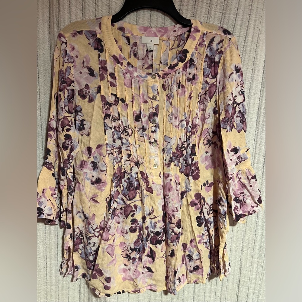 J. Jill Floral Blouse in Purple and Pale Yellow
